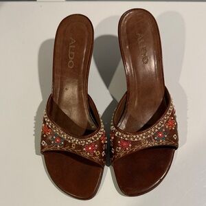 Aldo Brown Floral Embellished Sandals